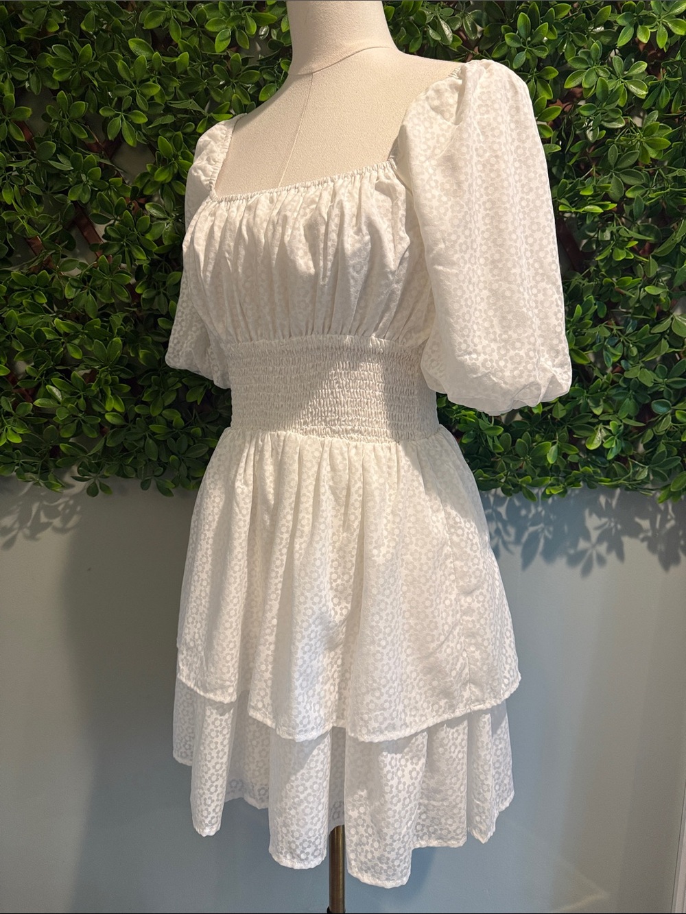 Tiers To Me White Puff Sleeve Tiered Skater Mini Dress - Picture 8 of 12